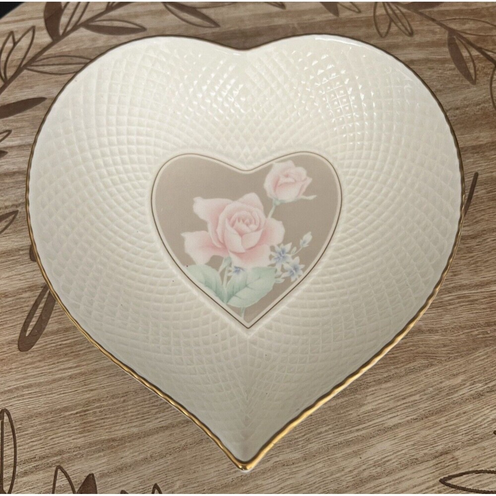 Mikasa ROSE DUET Taupe Heart Candy Dish Ivory Bone China Japan 6"